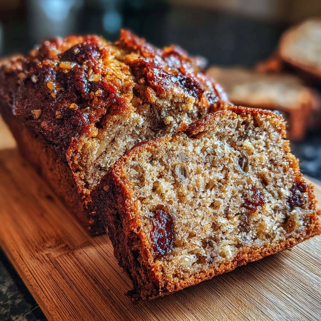 Bananenbrot mit Mandelmus und Datteln