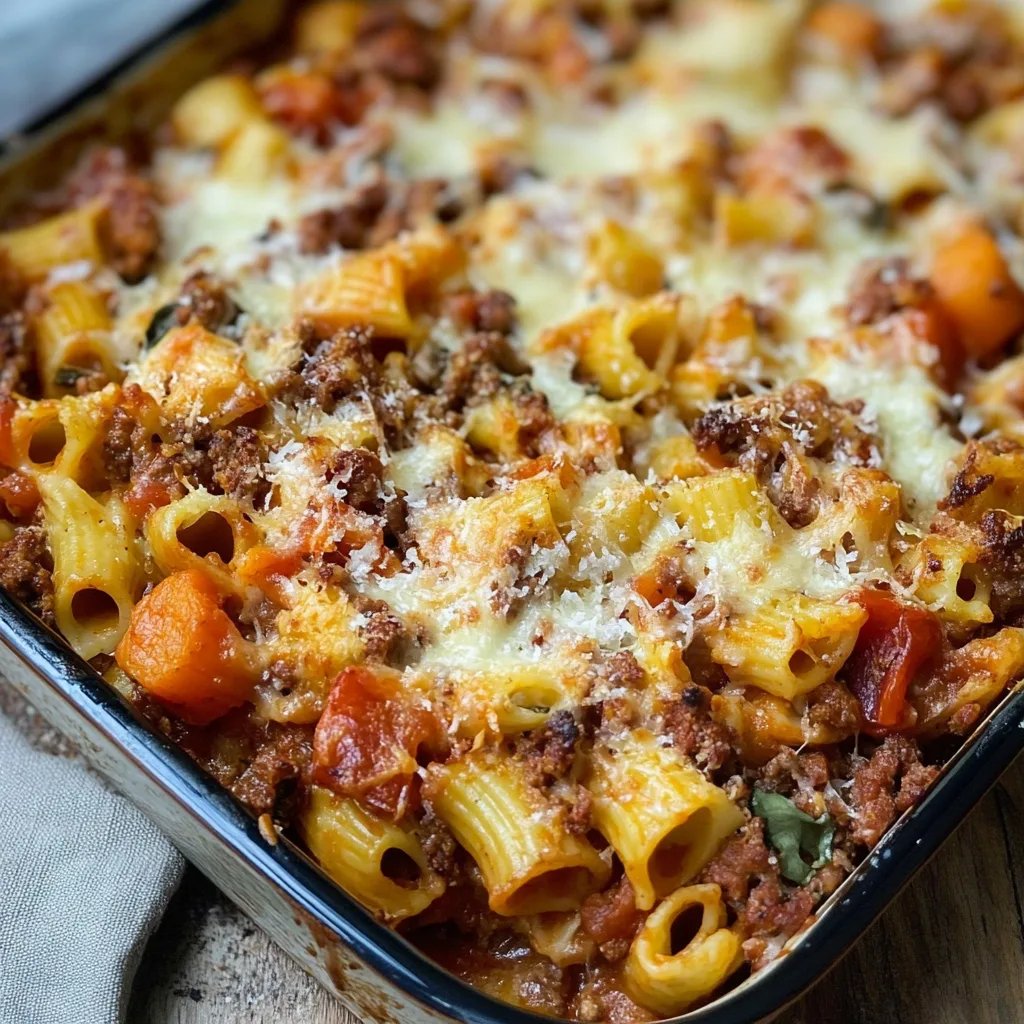 Kürbis & Hackfleisch Nudelauflauf