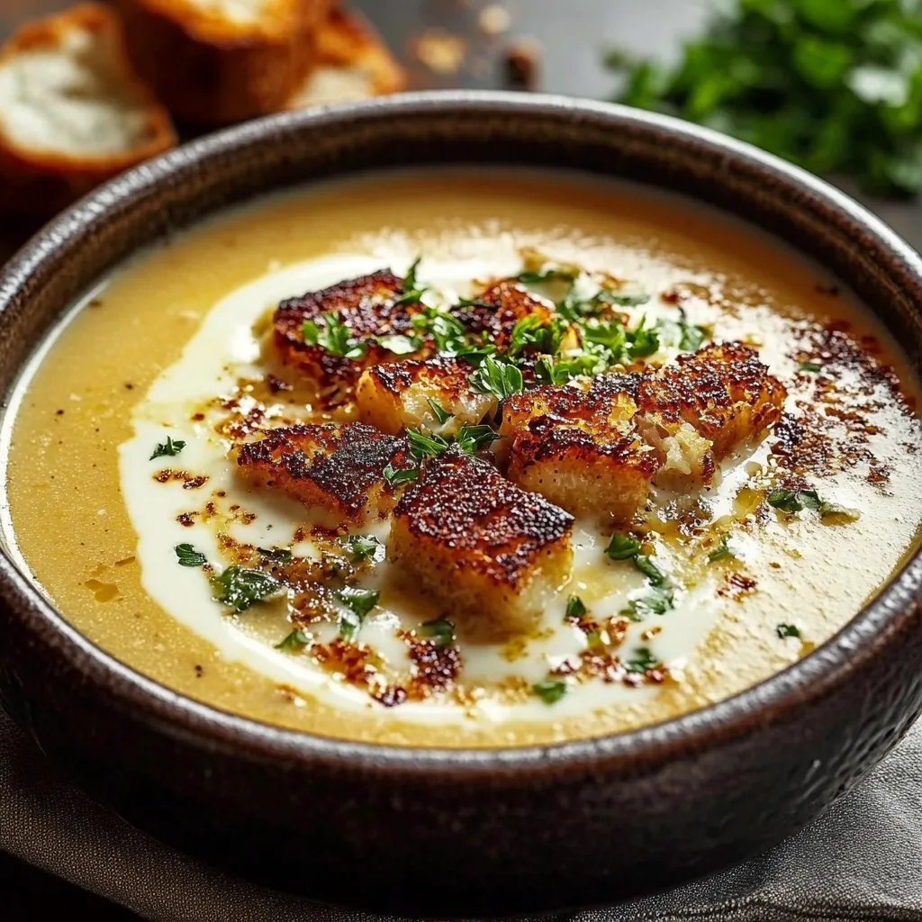 Köstliche cremige Knoblauch-Kartoffelsuppe für kalte Tage