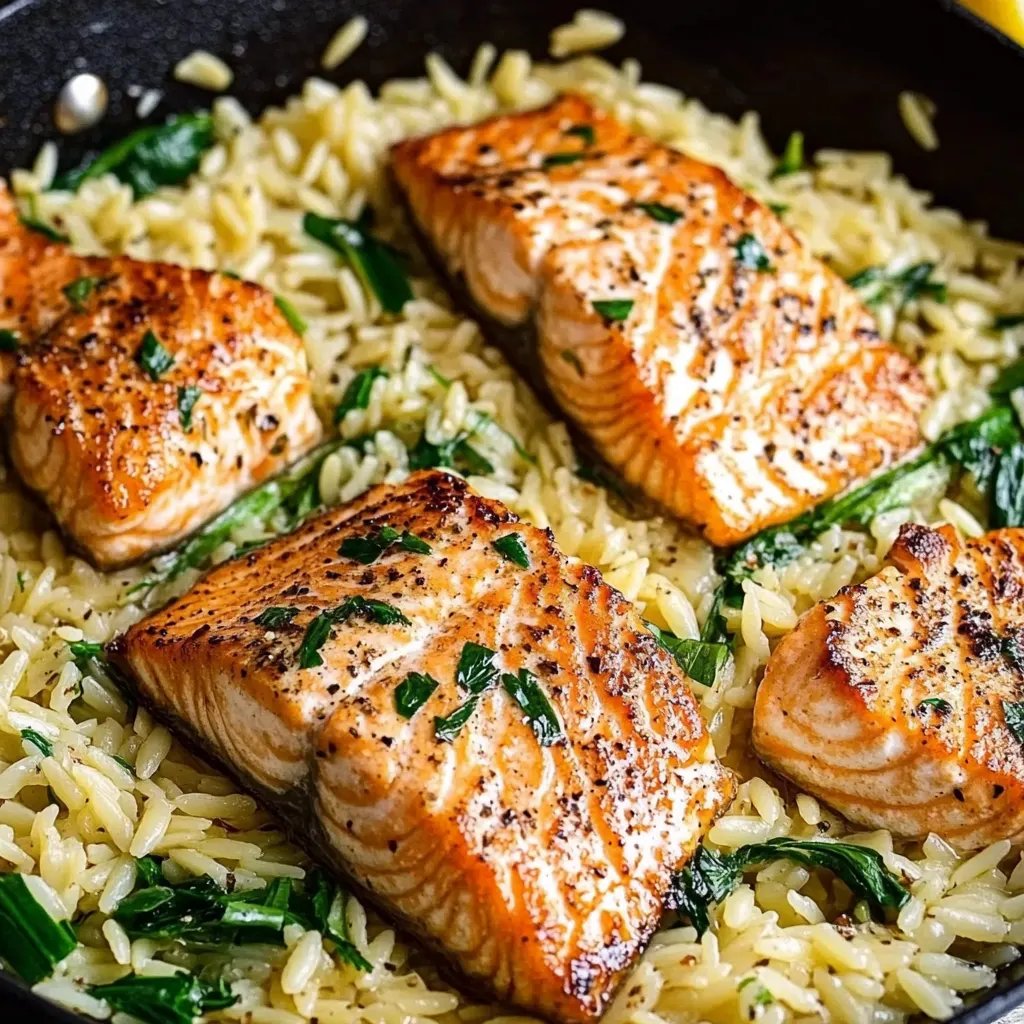One Skillet Salmon with Lemon Orzo