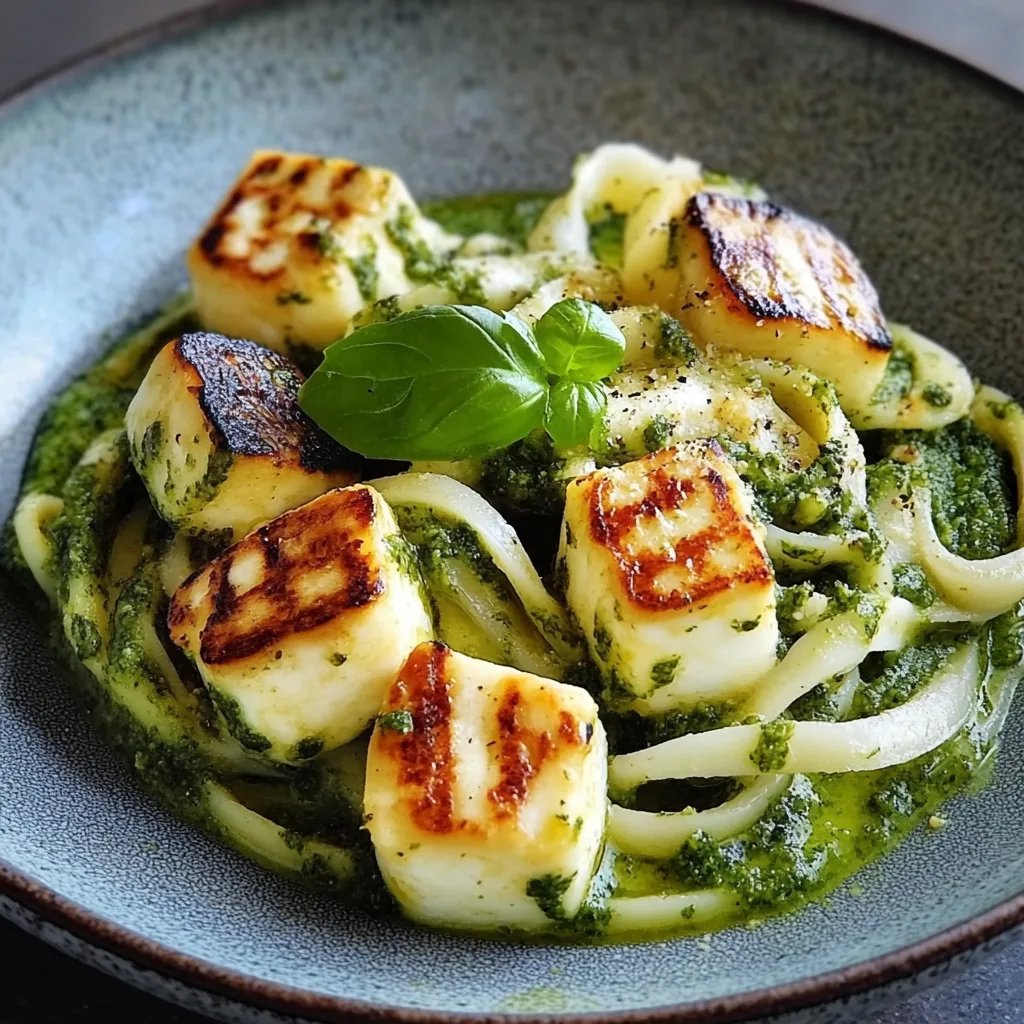 Halloumi mit Zucchini-Pesto-Nudeln