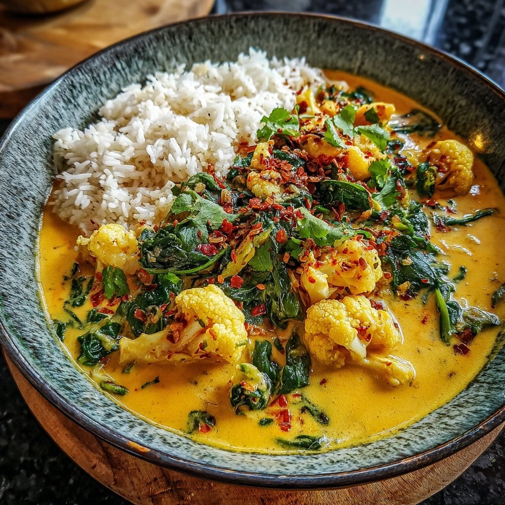 Blumenkohl Curry Mit Spinat